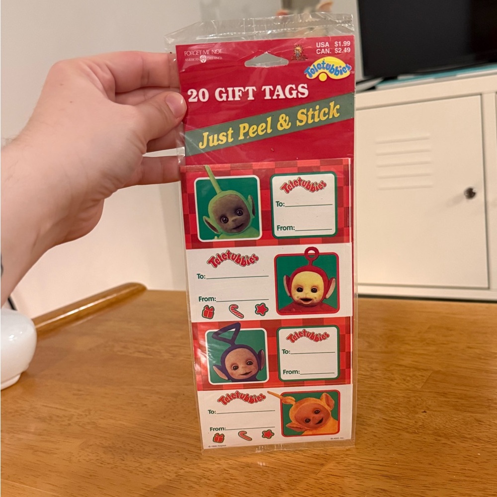 Vintage Unopened 20 Teletubbies Christmas Gift Tag Stickers in Packaging c1996